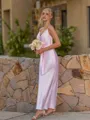 Exquisite Sheath V-Neck Pleated Ankle-Length Silk Like Satin Corset Bridesmaid Dress