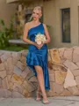 Stunning Sheath One-Shoulder Cascading Ruffles Tea-Length Corset Bridesmaid Dress