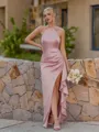 Graceful Sheath Halter Ruffles Floor-Length Bridesmaid Dress
