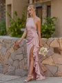 Graceful Sheath Halter Ruffles Floor-Length Bridesmaid Dress