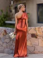 Grand Sheath One-Shoulder Pleated Floor-Length Silk Like Satin Corset Bridesmaid Dress