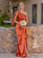 Grand Sheath One-Shoulder Pleated Floor-Length Silk Like Satin Corset Bridesmaid Dress