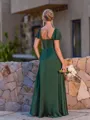 Enchanting A-line Square Short Sleeves Pleated Floor-Length Satin Chiffon Corset Bridesmaid Dress