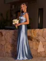 Gorgeous Sheath Straps Pleated Floor-Length Silk Like Satin Bridesmaid Dress