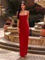 Delicate Sheath Spaghetti Straps Pleated Floor-Length Wedding Guest Dress