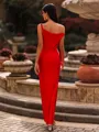 Glamorous Sheath One-Shoulder Pleated Floor-Length Jersey Wedding Guest Dress
