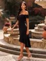 Opulent Sheath Off-the-Shoulder Asymmetrical Wedding Guest Dress