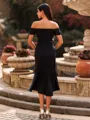 Opulent Sheath Off-the-Shoulder Asymmetrical Wedding Guest Dress