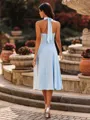Splendid A-line Halter Bow Tea-Length Wedding Guest Dress