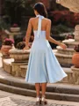 Splendid A-line Halter Bow Tea-Length Wedding Guest Dress
