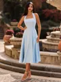 Splendid A-line Halter Bow Tea-Length Wedding Guest Dress