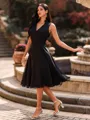 Grand A-line V-neck Tea-Length Chiffon Wedding Guest Dress