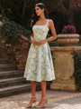 Enchanting A-line Straps Tea-Length Corset Wedding Guest Dress