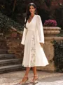 Breathtaking A-line V-neck Long Sleeves Pleated Tea-Length Chiffon Wedding Guest Dress