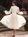 Breathtaking A-line V-neck Long Sleeves Pleated Tea-Length Chiffon Wedding Guest Dress