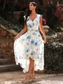 Graceful A-line V-neck Ruffles Asymmetrical Wedding Guest Dress