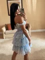 Glamorous Ball-Gown Off-the-Shoulder Appliques Lace Short/Mini Tulle Corset Dress