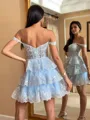 Glamorous Ball-Gown Off-the-Shoulder Appliques Lace Short/Mini Tulle Corset Dress