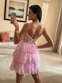 Elegant Ball-Gown V-Neck Appliques Lace Short/Mini Tulle Corset Dress