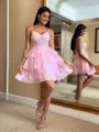 Elegant Ball-Gown V-Neck Appliques Lace Short/Mini Tulle Corset Dress