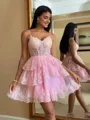 Elegant Ball-Gown V-Neck Appliques Lace Short/Mini Tulle Corset Dress