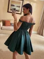 Stunning Ball-Gown Off-the-Shoulder Beading Short/Mini Satin Dress