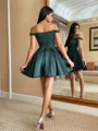 Stunning Ball-Gown Off-the-Shoulder Beading Short/Mini Satin Dress