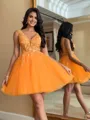 Unique Ball-Gown V-Neck Appliques Lace Short/Mini Tulle Dress