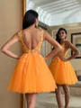 Unique Ball-Gown V-Neck Appliques Lace Short/Mini Tulle Dress