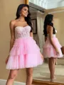 Striking Ball-Gown Sweetheart Appliques Lace Short/Mini Tulle Corset Dress