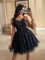 Fashion Ball-Gown V-Neck Appliques Lace Short/Mini Tulle Dress
