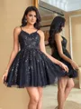 Fashion Ball-Gown V-Neck Appliques Lace Short/Mini Tulle Dress