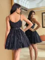 Fashion Ball-Gown V-Neck Appliques Lace Short/Mini Tulle Dress