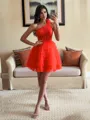 Stunning Ball-Gown One-Shoulder Appliques Lace Short/Mini Tulle Corset Dress
