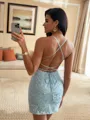 Exquisite Sheath Spaghetti Straps Appliques Lace Short/Mini Lace Dress