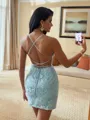 Exquisite Sheath Spaghetti Straps Appliques Lace Short/Mini Lace Dress