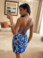 Unforgettable Sheath V-Neck Appliques Lace Short/Mini Lace Dress