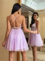 Trendy A-line V-Neck Appliques Lace Short/Mini Tulle Corset Dress