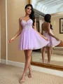 Trendy A-line V-Neck Appliques Lace Short/Mini Tulle Corset Dress