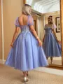 Aristocratic A-line Sweetheart Short Sleeves Corset Appliques Lace Tea-Length Lace Dress