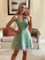 Stunning A-line Straps Flower Short/Mini Lace Dress
