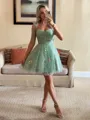 Stunning A-line Straps Flower Short/Mini Lace Dress