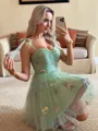 Stunning A-line Straps Flower Short/Mini Lace Dress