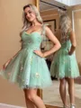 Stunning A-line Straps Flower Short/Mini Lace Dress