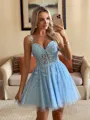 Breathtaking A-line Spaghetti Straps Corset Appliques Lace Short/Mini Tulle Dress