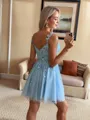 Breathtaking A-line Spaghetti Straps Corset Appliques Lace Short/Mini Tulle Dress