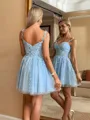 Breathtaking A-line Spaghetti Straps Corset Appliques Lace Short/Mini Tulle Dress