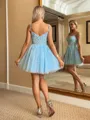 Breathtaking A-line Spaghetti Straps Corset Appliques Lace Short/Mini Tulle Dress