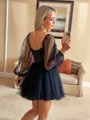 Trendy A-line Sweetheart Long Sleeves Corset Bow Short/Mini Tulle Dress