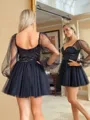 Trendy A-line Sweetheart Long Sleeves Corset Bow Short/Mini Tulle Dress